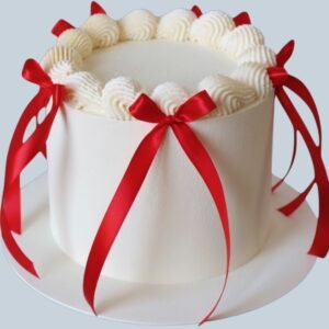 RED RIBBON WHITE CAKE
